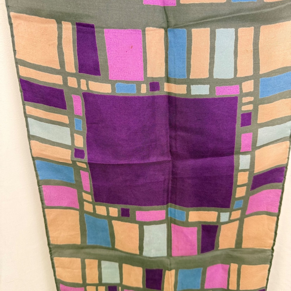 Vintage Bronzini Silk Art Deco Egyptian Rectangular Scarf 70s Purple Statement - Picture 2 of 10